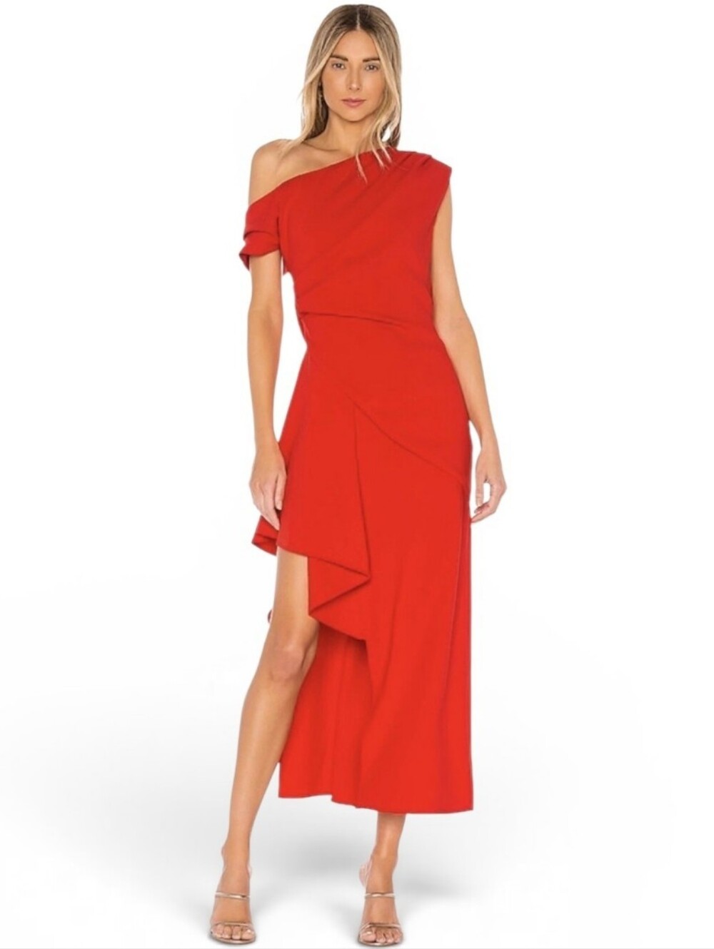 Elliatt Pallas One-Shoulder Red Asymmetric Draped Dress